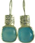 BETTY CARRE-18KT GOLD PLATE EARRING WITH BLUE CHAL STONE. PAVE CRYSTAL ACCENTS-7863
