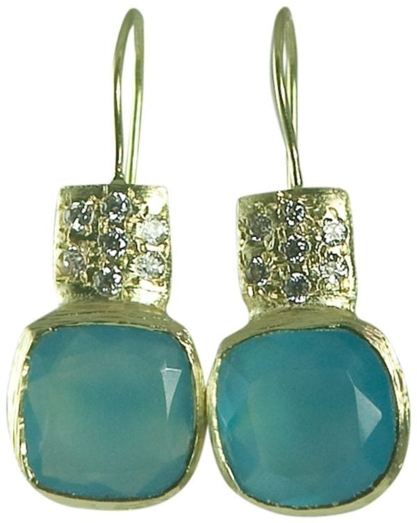 BETTY CARRE-18KT GOLD PLATE EARRING WITH BLUE CHAL STONE. PAVE CRYSTAL ACCENTS-0