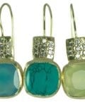 BETTY CARRE-18KT GOLD PLATE EARRING WITH GREEN ONYX STONE. PAVE CRYSTAL ACCENTS-7834