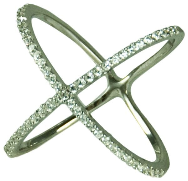 STERLING SILVER (.925)-"X" RING CZ'S STONES-BEAUTIFUL-CHOOSE:GOL