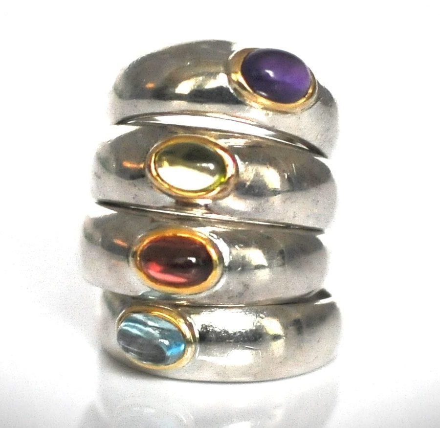 STERLING SILVER (.925) WITH CLEAR SEMI PRECIOUS STONE -SIZE-7-6972