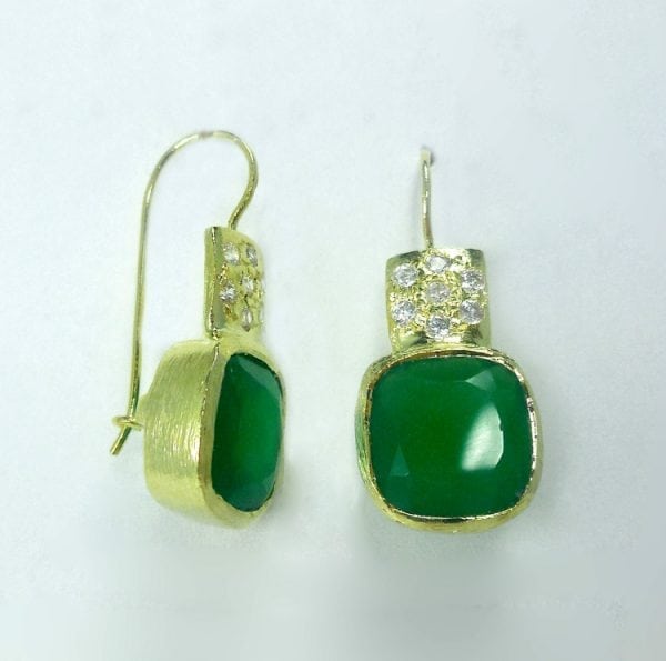 BETTY CARRE-18KT GOLD PLATE EARRING WITH PREHNITE STONE. PAVE CRYSTAL ACCENTS-6564