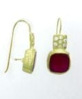 BETTY CARRE-18KT GOLD PLATE EARRING WITH GREEN ONYX STONE. PAVE CRYSTAL ACCENTS-6428
