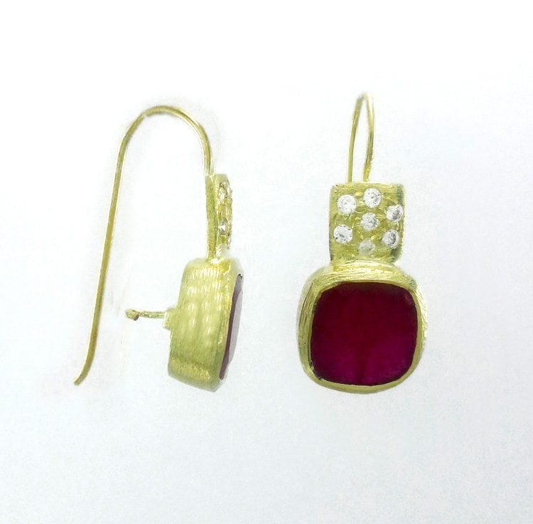 BETTY CARRE-18KT GOLD PLATE EARRING WITH GREEN ONYX STONE. PAVE CRYSTAL ACCENTS-6428
