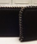 BLACK PLEATHER CLUTCH/WALLET WITH GOLD CHAIN ACCENT -7944