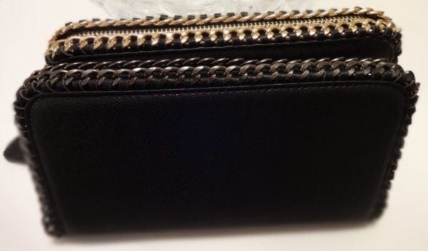BLACK PLEATHER CLUTCH/WALLET WITH GOLD CHAIN ACCENT -7946