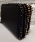 BLACK PLEATHER CLUTCH/WALLET WITH GOLD CHAIN ACCENT -7945