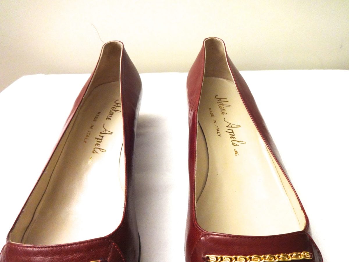 HELENE ARPELS (AS IN VAN CLEEF ARPELS) BURGUNDY LEATHER SHOES WITH GOLD ...