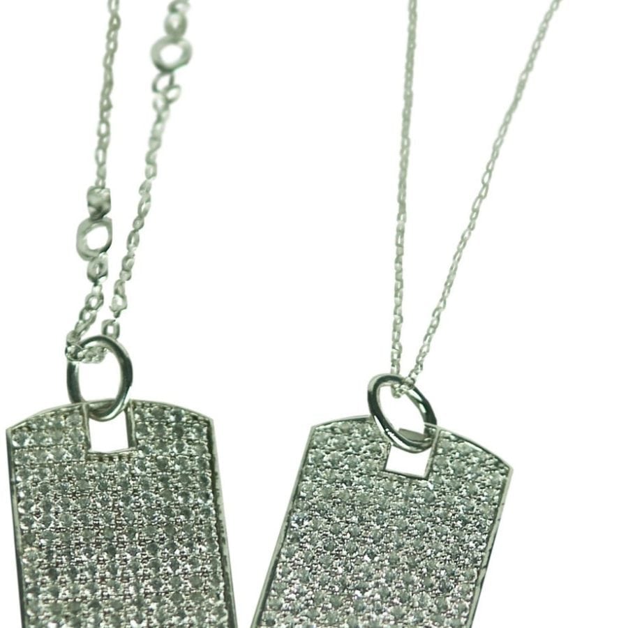 DOG TAG NECKLACE WITH CZ CHAIN-8455