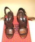 TORY BURCH-DARK BROWN LEATHER EMBOSSED CROCO WEDGE PUMP-SIZE-8-E