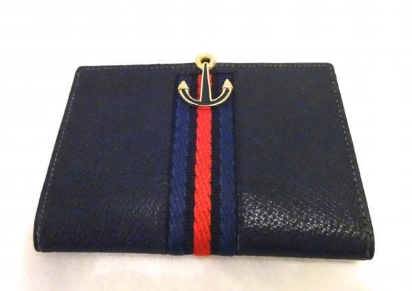 SAKS FIFTH AVENUE-MADE IN ITALY-NAVY LEATHER WALLET & CHANGE PUR