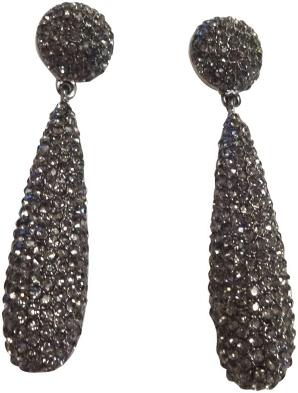 KENNETH JAY LANE-PAVE CRYSTAL LONG EARRING-GORGEOUS-GOLD, SILVER, BLACK DIAMOND-8767