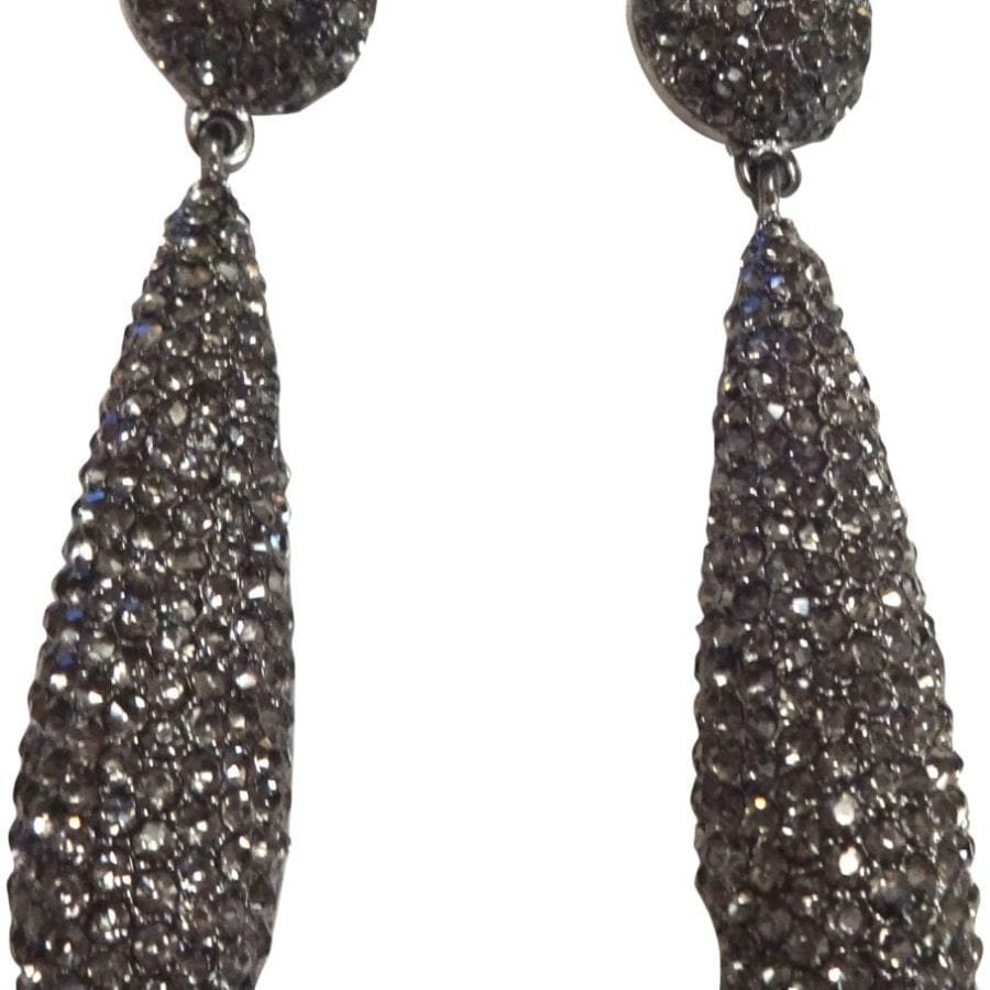 KENNETH JAY LANE-PAVE CRYSTAL LONG EARRING-GORGEOUS-GOLD, SILVER, BLACK DIAMOND-8767