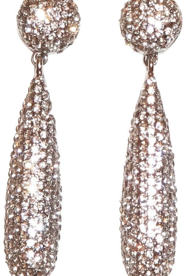 KENNETH JAY LANE-PAVE CRYSTAL LONG EARRING-GORGEOUS-GOLD, SILVER, BLACK DIAMOND-8766
