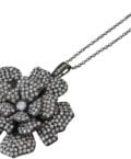 2PCS IN1PC, BLACK PAVE CRYSTAL FLOWER PENDANT NECKLACE WHICH CAN ALSO BE A PIN!-8809