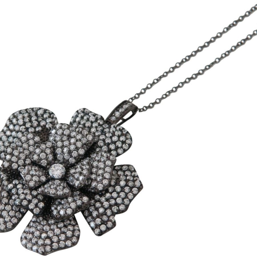 2PCS IN1PC, BLACK PAVE CRYSTAL FLOWER PENDANT NECKLACE WHICH CAN ALSO BE A PIN!-0