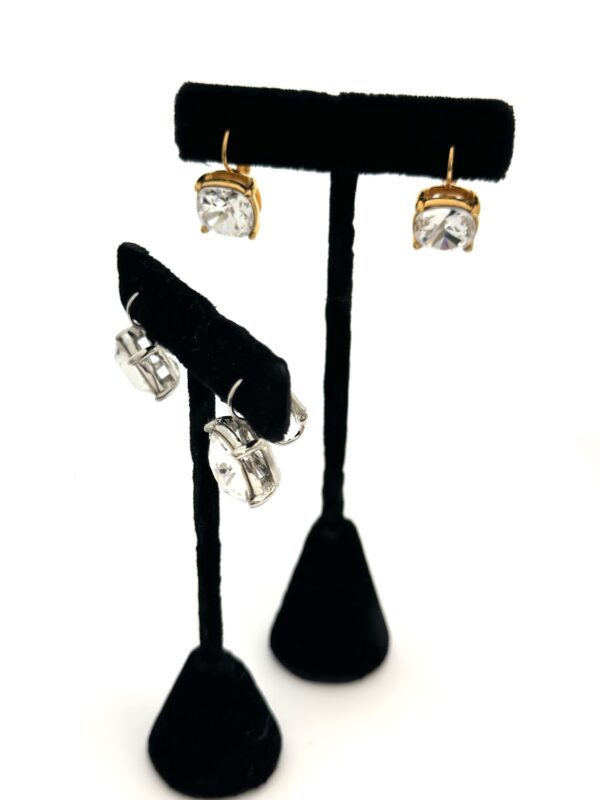 KENNETH JAY LANE, SQUARE CUBIC ZIRCONIA CLEAR GOLD LEVER BACK EARRING - Image 6