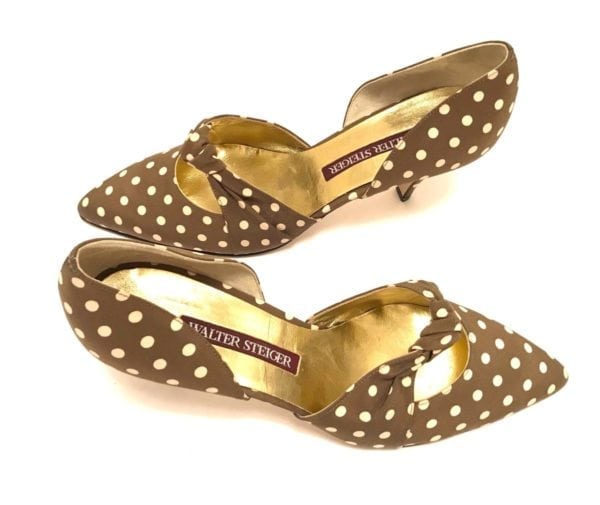 WALTER STEIGER-BROWN/IVORY PODKA DOT SILK SHOES-SIZE-9-NEW, NEVER WORN!! - Image 2