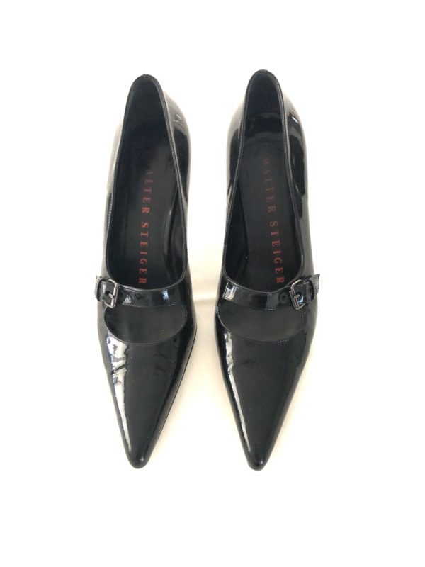 WALTER STEIGER, VINTAGE BLACK PATENT LEATHER MARY JANE PUMPS, HEELS 3" INCH, SIZE 9B - Image 2