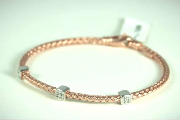 3 DIAMOND STATION BRAIDED BRACELET, STERLING SILVER (.925) BASE - Image 5