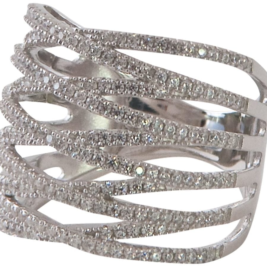 5 ROW CRISS CROSS STERLING SIVLER (.925) RING, WITH PAVE CRYSTALS-GORGEOUS!!-0