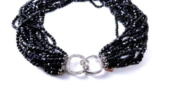 KENNETH JAY LANE, 14 ROW JET BEAD NECKLACE WITH PAVE CRYSTAL CLASP-LAST ONE - Image 2