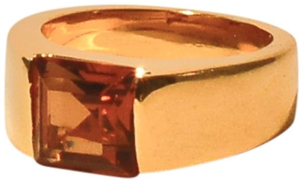 JOSEPH ESPOSITO, 14KT GOLD PLATE RING WITH AMETHYST OR TOPAZ CRYSTAL SQUARE CENTER - Image 3