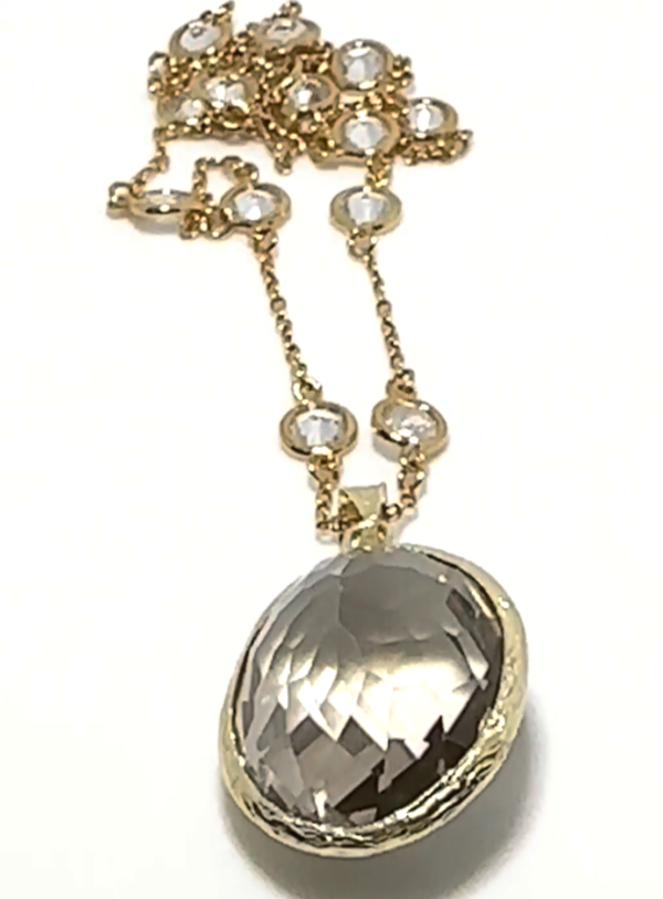 2PCS-BROWN TOPAZ QUART CRYSTAL PENDANT W/CZ 1/4" NECKLACE-VERMEIL (.925 BASE)/14KT GOLD - Image 8