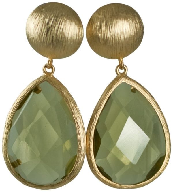 SEMI PRECIOUS TEAR SHAPE STONE DROP/DANGLE EARRING WITH GOLD TOP - Image 4