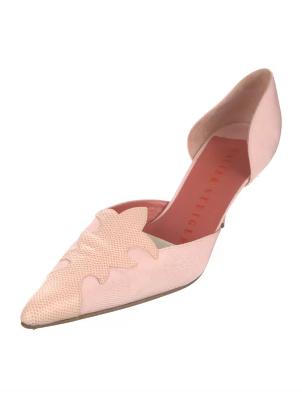 WALTER STEIGER-PINK SILK D'ORSAY PUMPS W/LEATHER ACCENT-SIZE-39-EXCELLENT-VINTAGE - Image 5