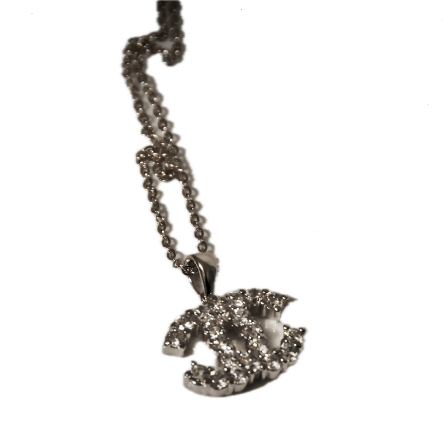 DOUBLE "CC" STERLING SILVER (.925) AND PAVE CRYSTAL NECKLACE