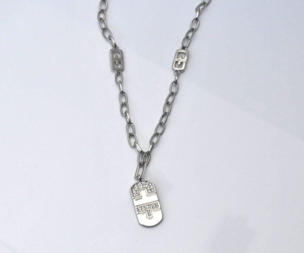 2PCS-DOG TAG (PENDANT) SILVER NECKLACE WITH CRYSTAL ACCENTS - Image 5