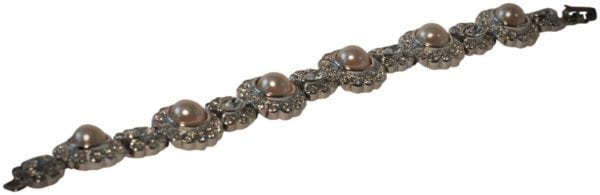 JOSEPH ESPOSITO, PEARL (FAUX) & CRYSTAL SILVER LINK BRACELET - Image 6