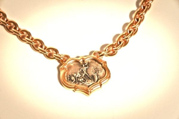 JOSEPH ESPOSITO, SATIN GOLD TWO TONE COIN PENDANT NECKLACE, TOGGLE CLOSURE - Image 2