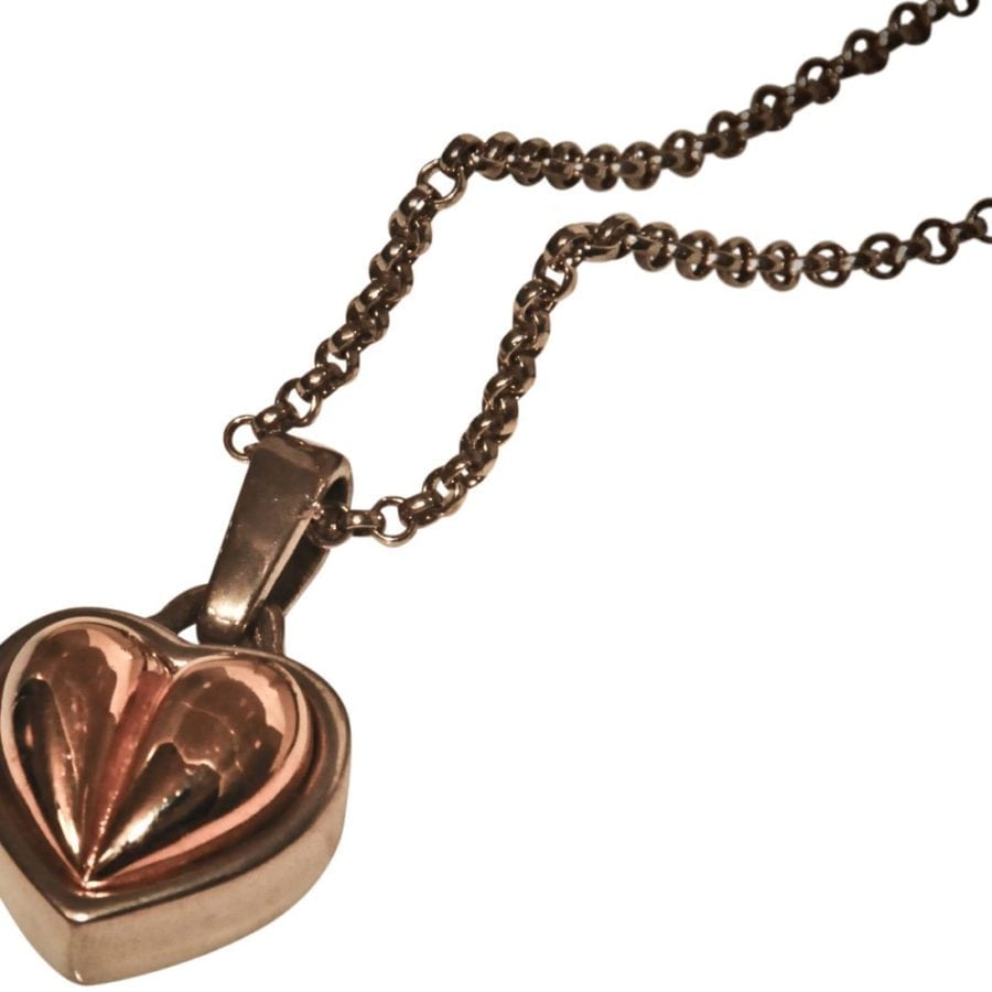 JOSEPH ESPOSITO, TWO TONE (GOLD & SILVER) HEART PENDANT & SILVER CHAIN NECKLACE