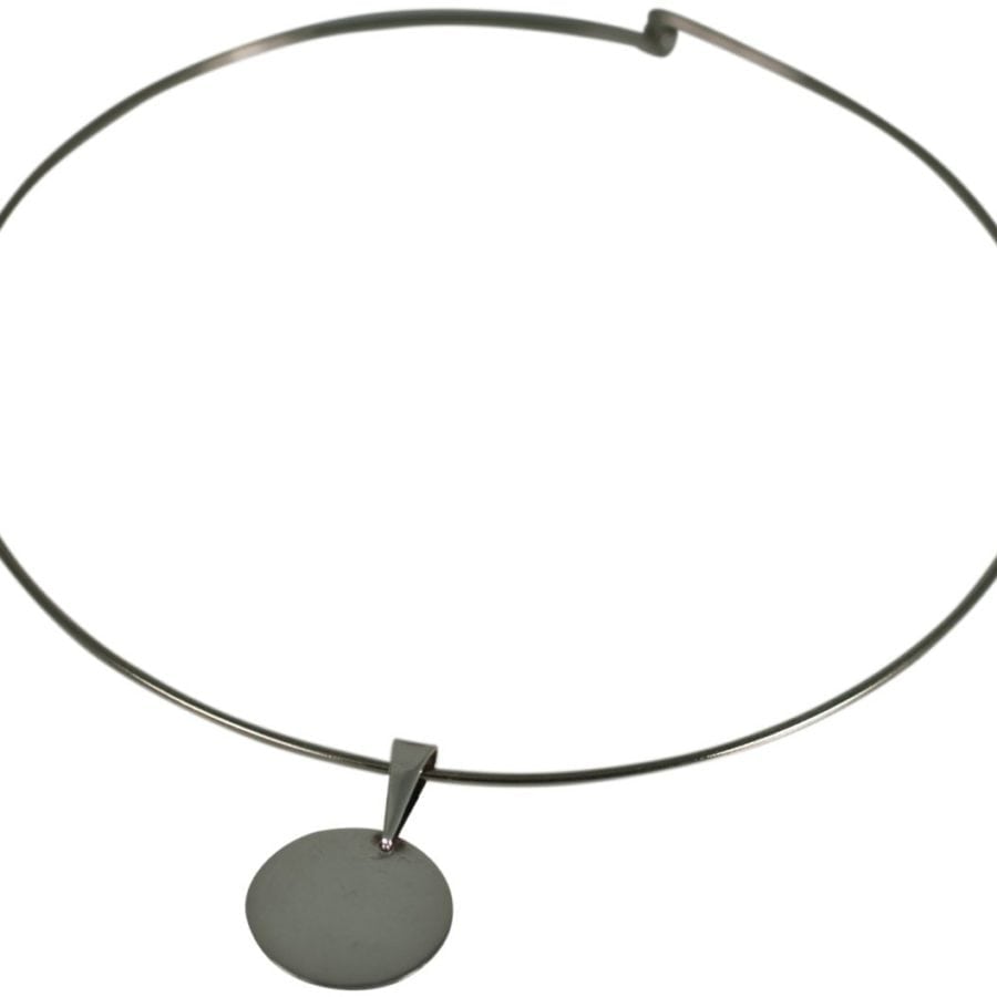 SILVER THIN WIRE WITH ROUND SILVER PENDANT, VERY DECO!! LAST ONE!!