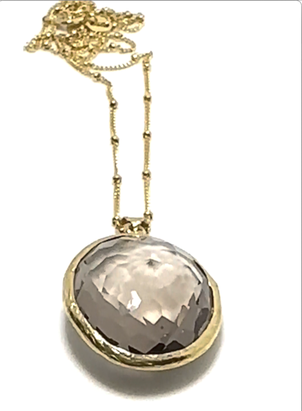 2PCS-LIGHT BROWN QUARTZ CRYSTAL PENDANT WITH GOLD BALL CHAIN NECKLACE-VERMEIL (.925 BASE)/14KT GOLD - Image 5