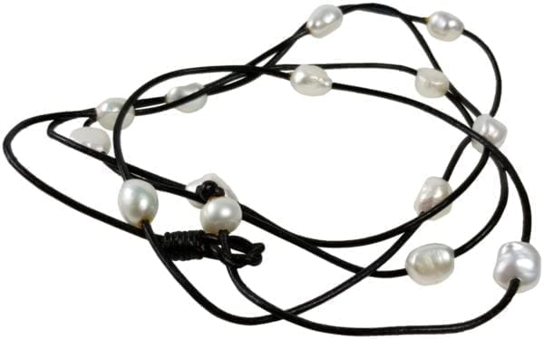 BLACK LEATHER AND FRESH WATER PEARL STATIONS TOGGLE NECKLACE, 62' INCHES, LAST ONE!! - Image 2