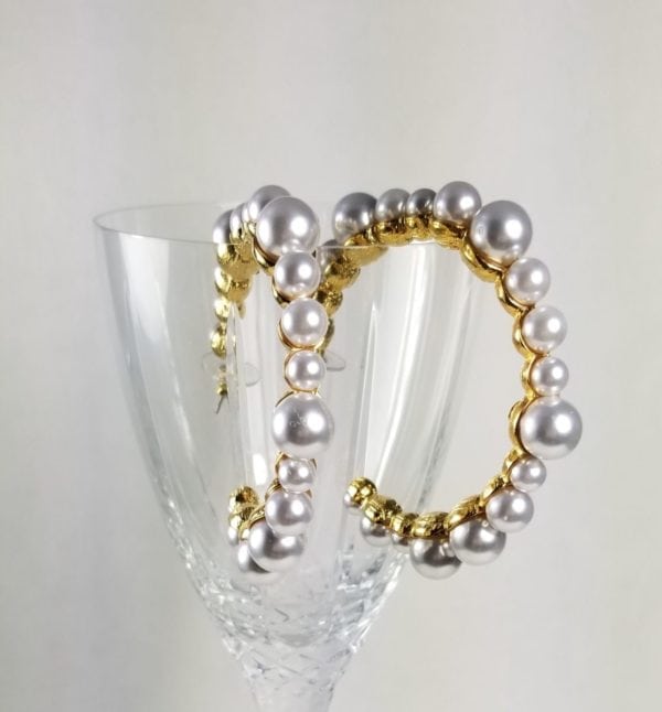 KENNETH JAY LANE, MULTI PEARL GOLD HOOP EARRING, 2.5" INCHES - Image 2