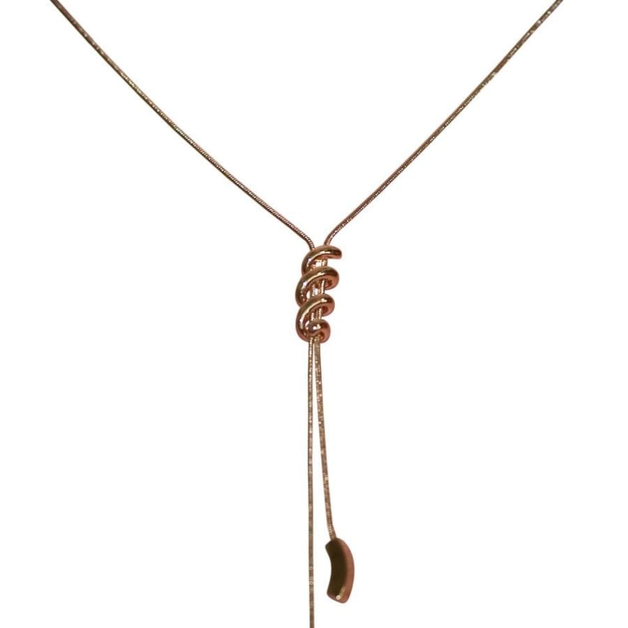 LARIAT/"Y", GOLD SQUIGGLY ACCENT NECKLACE WITH 2 TAILS