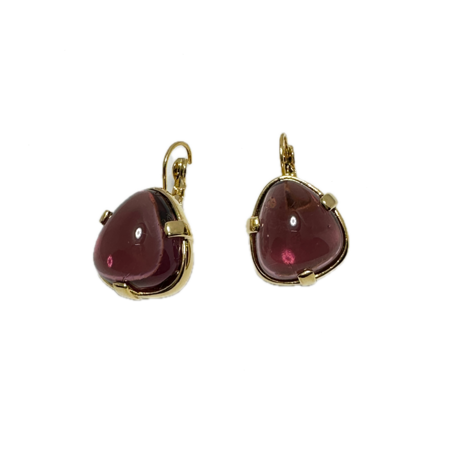 Kenneth Jay Lane, 1" Glass Cabochon With 3 Prong Nugget, Choose Clip Or Eurowire-Amethyst