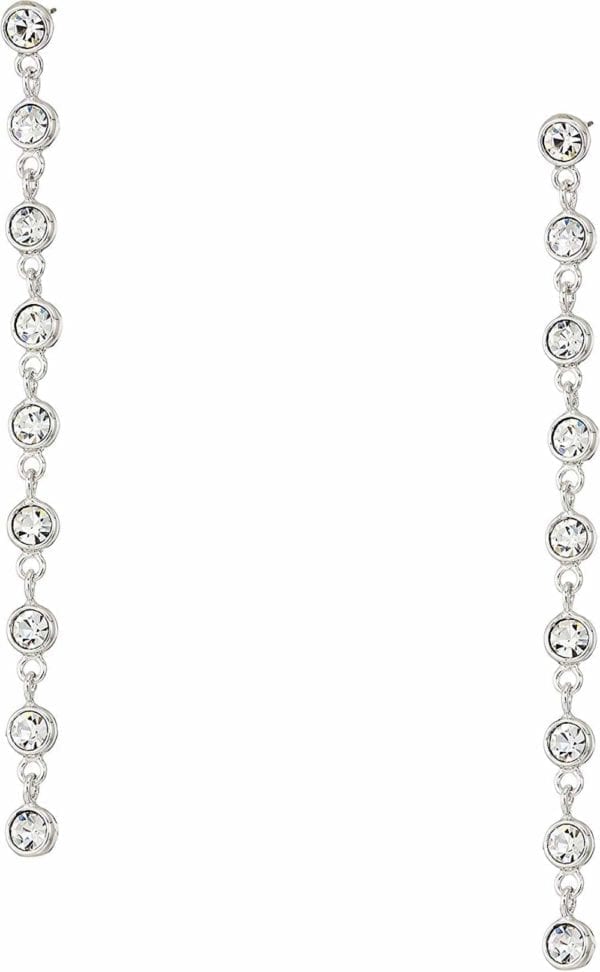 KENNETH JAY LANE, 4" INCH MULTI COLOR, MULTI JEWEL TONES CUBIC ZIRCONIA STRAND PIERCED EARRING - Image 3