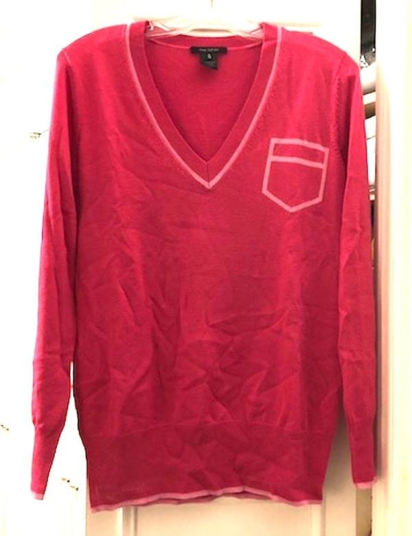 PINK TARTAN, V-NECK SWEATER, 100% MERINO WOOL, CHOOSE GRAY/BLACK TRIM OR PINK/LT PINK TRIM - Image 9
