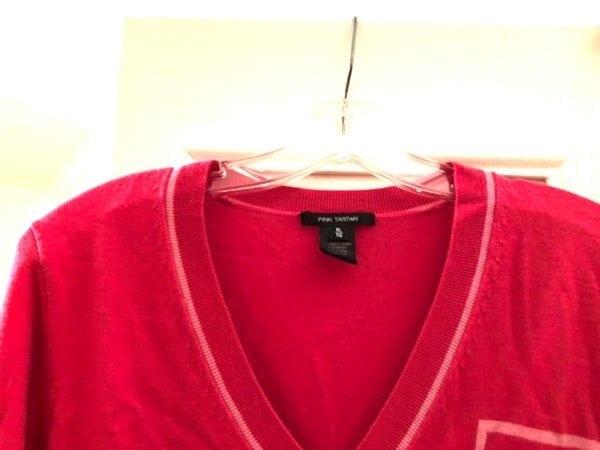 PINK TARTAN, V-NECK SWEATER, 100% MERINO WOOL, CHOOSE GRAY/BLACK TRIM OR PINK/LT PINK TRIM - Image 8