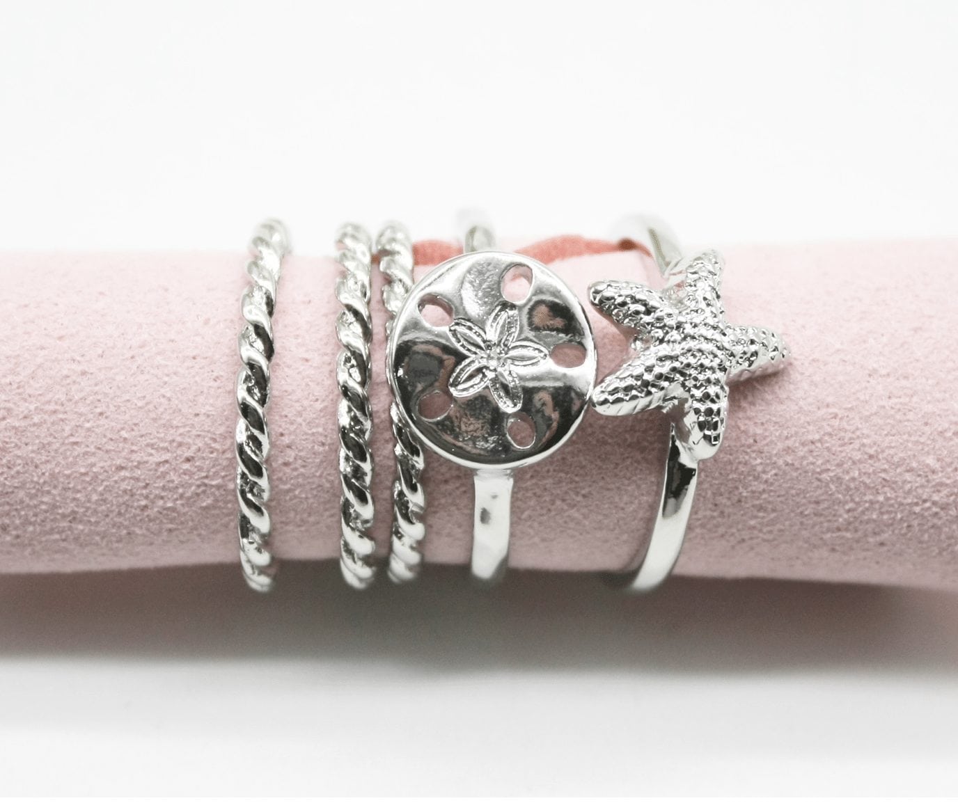 5pcs-STACKABLE CHARM RINGS, CHOOSE: GOLD OR SILVER, SIZE-7 ONLY - Image 2