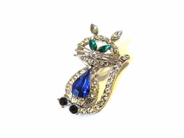 KITTY CAT PIN, ALL OVER CRYSTALS WITH GREEN EYE AND BLUE, RED, OR AMETHYST CRYSTAL BODY - Image 5