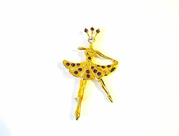 PRETTY BALLERINA GOLD PIN, CHOOSE RED, CLEAR, NAVY, OR AMETHYST CRYSTAL ACCENTS - Image 5