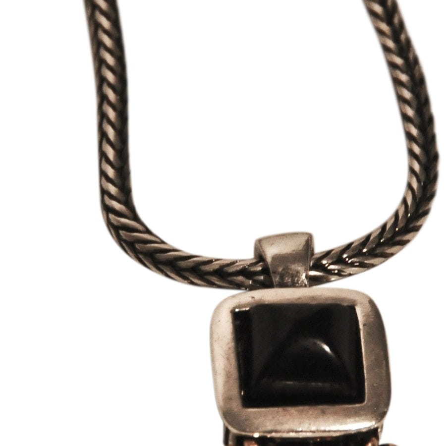 JOSEPH ESPOSITO, SILVER CHAIN NECKLACE WITH BLACK CABOCHON PENDANT