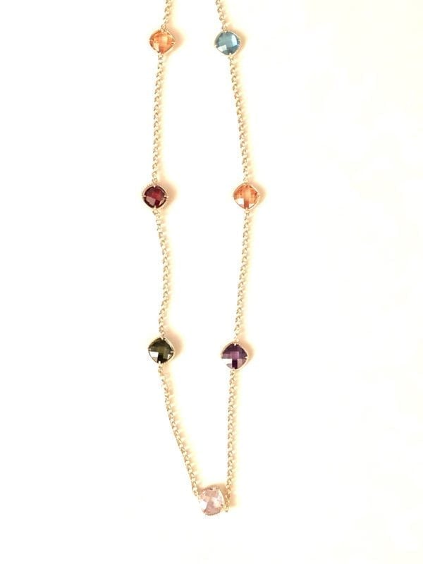 36" INCH GOLD CHAIN NECKLACE WITH 7 SQUARE COLORED CUBIC ZIRCONIA'S - Image 2