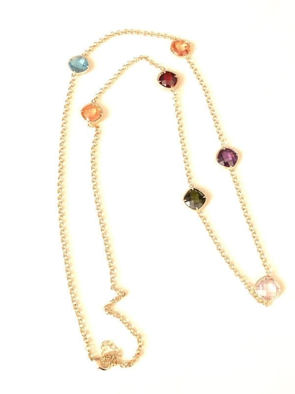 36" INCH GOLD CHAIN NECKLACE WITH 7 SQUARE COLORED CUBIC ZIRCONIA'S - Image 4